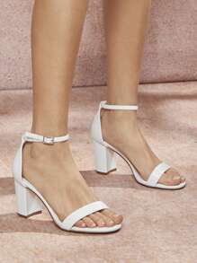 SHUZIA Ladies Chunky Heels With Ankle Strap For Christmas - White - View 2