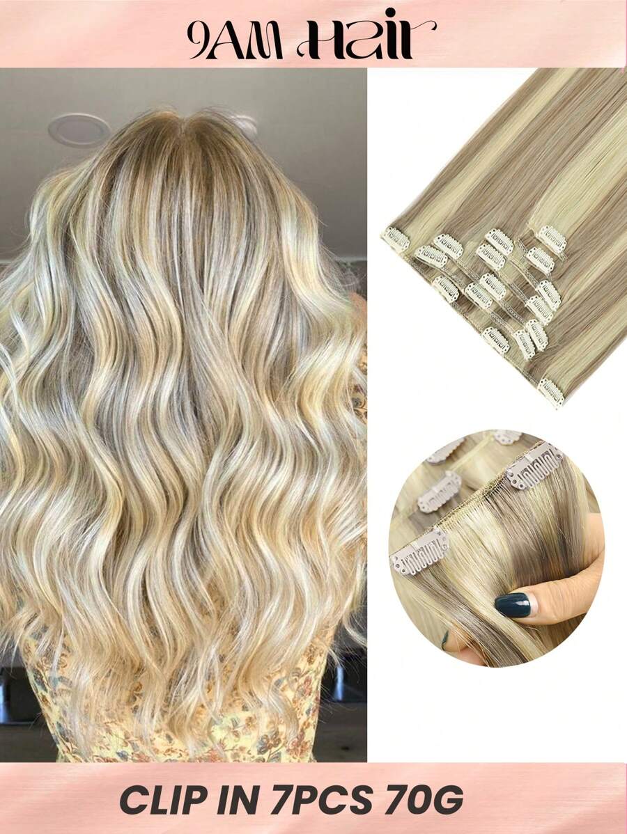 Clip In Hair Extensions Real Human Hair 70g 7pcs Human Hair Clip In Extensions Straight Real Hair Extensions Clip In Human Hair Halloween Costumes - S18/613 - View 1