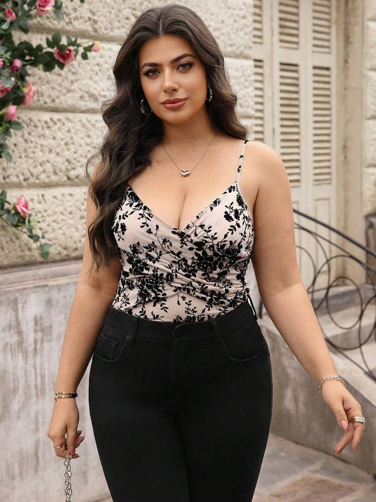 Reflora Top Floral com Babados e Sem Mangas para Mulheres Plus Size, Looks de Verão para Mulheres, Looks para Férias, Looks de Rave, Looks de Festival, Top de Rave, Looks Casuais de Férias para Mulheres, Blusas Femininas, Blusas Femininas de Primavera, Presente do Dia das Mães para Mãe - Multicolorido - Visão 4