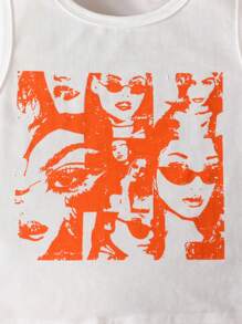 Tween Girl Figure Print Tank Top And Glossy Pleated Skirt - Burnt Orange - View 3