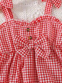 SHEIN Explorewe 2pcs Young Girl "Girlhood Core" Casual Preppy Style Red Camisole And Blue Washed Denim Shorts With Cherry Print Set - Red and White - View 6