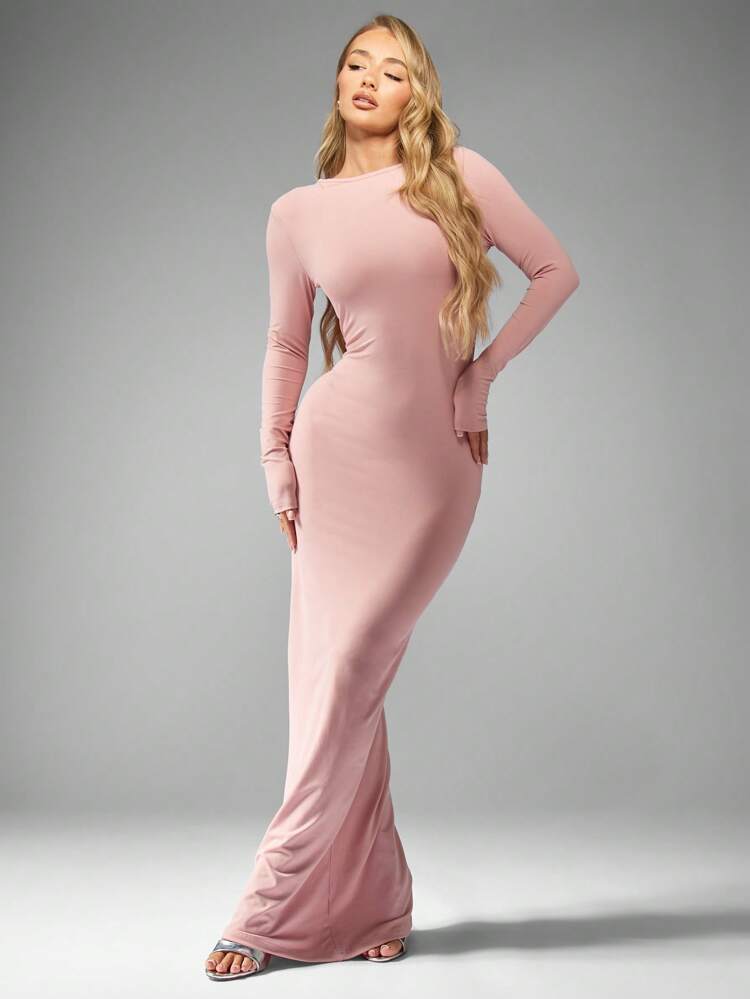 MISSGUIDED Abito lungo aderente a maniche lunghe, abito da sera morbido e ampio, da cerimonia, adatto per matrimoni, feste formali ed eleganti, indicato per l'inverno e l'autunno