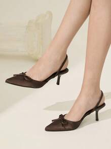 CUCCOO CHICEST Zapatos de tacón alto con punta puntiaguda, correa posterior y diseño de bordado vintage para mujer - Marrón Mocha - Ver 5