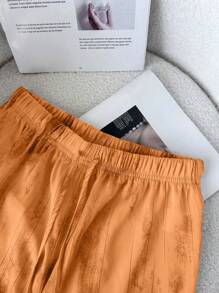 SHEIN LUNE Ink Painting Chiffon Satin Smudge Mountain Print Wide Leg Pants Fall Cloth For Women - Orange - View 6