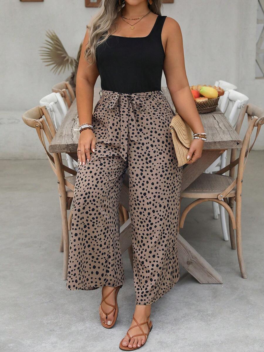 EMERY ROSE Dalmatian Print Wide Leg Belted Jumpsuit - Multicolor - View 1