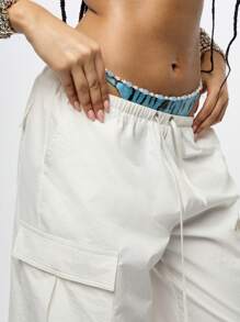 SUMWON WOMEN 降落伞工装裤宽腿抽绳宽松版型实用街头服饰节日夏季海滩休闲轻便旅行裤 - 白色 - 查看 7