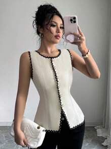 Gloray 春季女式杏色蕾丝边度假时尚衬衫