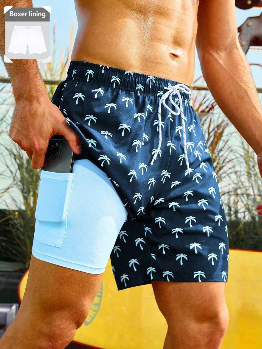 Manfinity VDAYZ Men's Plus Size Coconut Tree Printed Vacation Beach Shorts With Inner Lining Milk Silk Lining - Multicolor - View 1