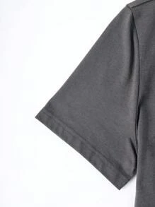 SHEIN LUNE Casual Minimalist Floral "Mama" Graphic Round Neck Short Sleeve Loose Fit T-Shirt For Women, Suitable For Summer Suitable For Going Out,Casual - Dark Grey - View 3