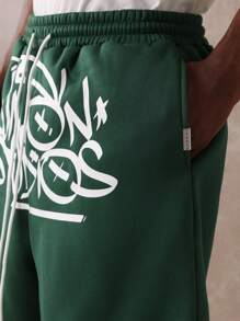 SUMWON Athletic Basketball Sweat Shorts Graffiti Urban Style Summer Gym Workout Running Training Active Jogger Performance Shorts With Side Pockets - Dark Green - View 7