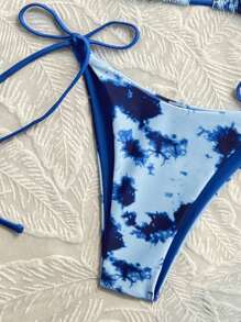 Swim Mod Random Printed Minimalist Fashionable Bikini, Suitable For Summer - Blue - View 3