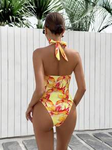 Swim Vcay 2 Stücke/Set Frühling Allover-Muster zufälliges Blumen 3D Muster rückenfrei mit hohem Schlitz Rock Frauen Strandmode Set