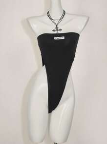 SHEIN ICON 女士字母装饰高腰无袖紧身衣 - 黑色 - 查看 11