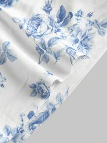 SHEIN MOD Floral Print Halter Neck Cropped Top With Cinched Waist,Streetwear  ,Old Money Style,Graduation ,Romantic ,Summer ,Festival,Vintage, Elegant,Tea Party ,Floral,Hawaiian ,Backles,Sexy ,Mesh,Sheer Top