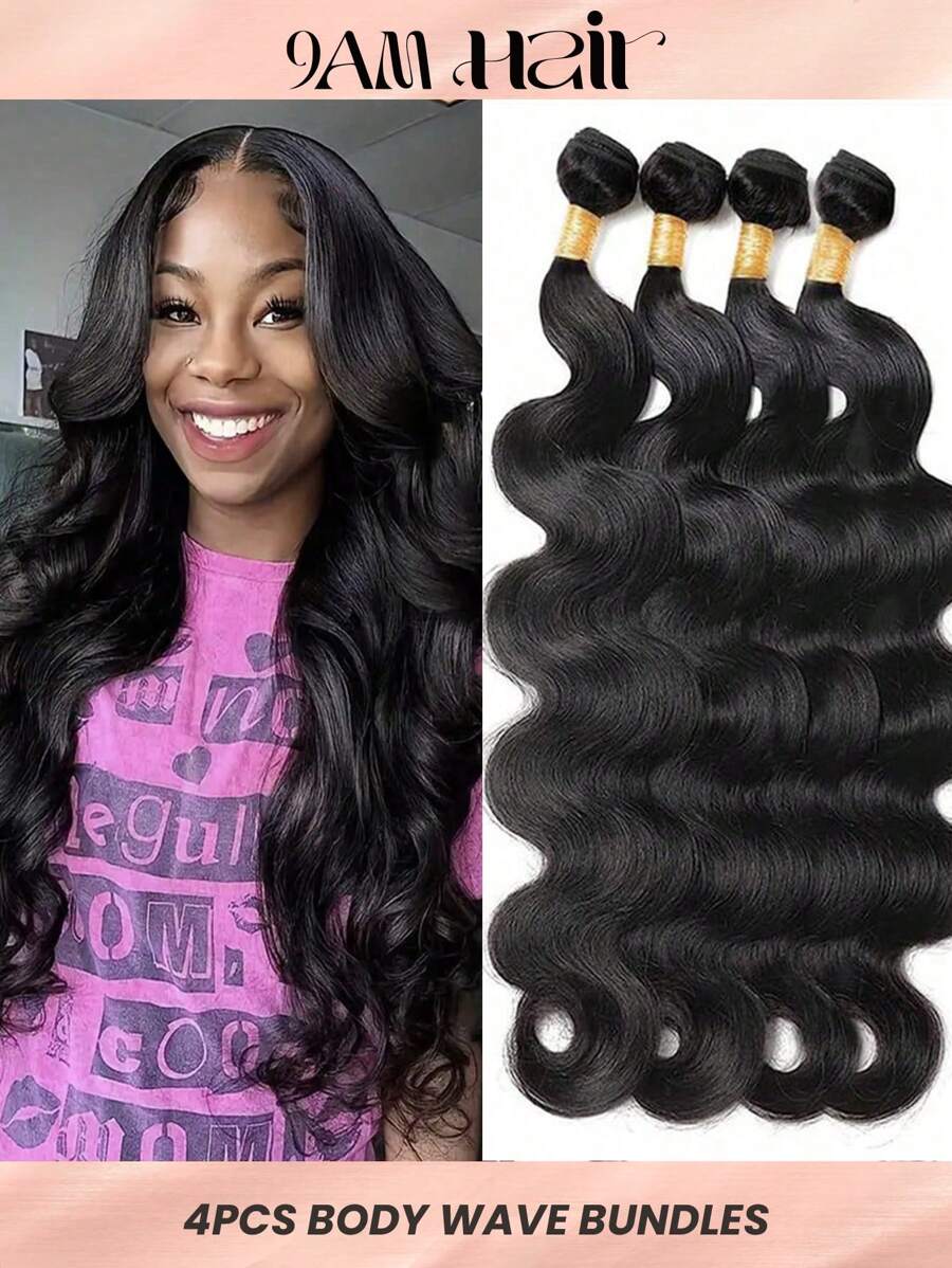 4pcs Body Wave Natural Black Virgin Human Hair Bundles Extension 8-30 Inch Weave Bundles For Women - Natural Black - View 1