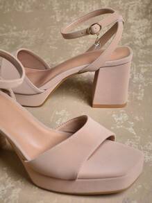 SHUZIA 畅销女士踝带扣带水钻吊坠灰褐色粗跟厚底凉鞋 - 优雅、迷人且。 - 米色 - 查看 6