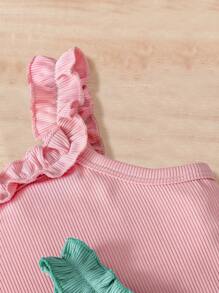 3pcs/Set Young Girls Solid Ribbed Frill Trim Tank Tops, For Spring Summer