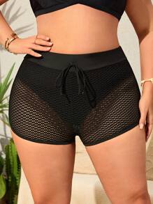 SHEIN Swim Curve Plus Size Women Mesh Fabric Solid Color Versatile Beach Pants, Suitable For Beach Vacation For Summer