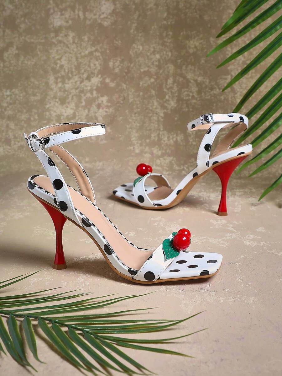 SHUZIA Ladies Polka Dot Stiletto Heels With Cherry Decor Wedding Shoes Summer Shoes - Multicolor - View 1