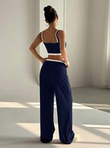 Flirla 2pcs/Set American Style Casual Sports Grey 2 In 1 Racerback Tank Top And Mid-Waist Floral Print Pants Set For Women, Summer