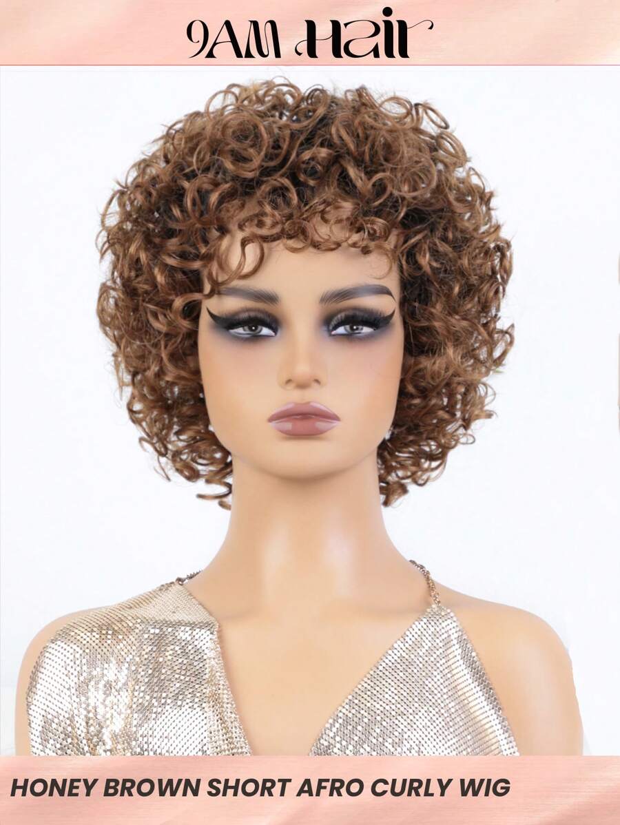 باروكة شعر بشري قصيرة ومجعدة لهالوين للنساء، بوب غير قابل للانزلاق، صنع آلي، تدرج الألوان من اومبري - S1/30 - مشاهدة 1