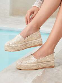 Styleloop Women's Woven Rope Platform Wedge Sandals, Boho Style, Retro American Western Music Festival Party Outfit For Christmas Valentine's Day Vacation Outfits Travel Essentials - Gold - View 4