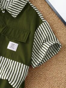 SHEIN 2pcs/Set Young Boys Comfortable Daily Versatile Loose Fit Korean Fashion Stripe Shirt And Contrast Shorts Set, Suitable For Spring/Summer, For Daily, Sports, Outings, School, Parties, Holidays, Photoshoots, Back-To-School