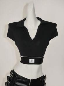 SHEIN ICON Camiseta corta de manga corta sencilla y casual con patchwork