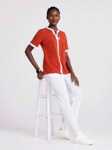 TaskEZ Ensemble de tenue de travail infirmière avec Top à manches courtes et pantalon de couleur contrastée, vêtements de travail pour femmes, grandes tailles, deux pièces