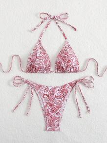 Swim Mod Paisley Printed Bikini Swimwear Set, Random Print For Summer Beach Vacation - Multicolor - View 5