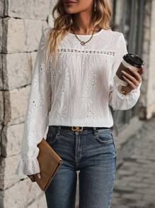 EMERY ROSE 網眼刺繡喇叭袖襯衫 - 白色 - 查看 6
