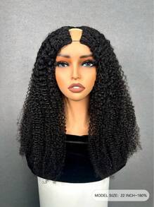 9AM HAIR STORE 无留发 V 型分缝带弹性抽绳保护型非裔卷发无胶假发，180% 密度，14-16 英寸波波头，18-30 英寸长发，自然黑色，外观自然，适合初学者，快速发货，编织无胶情人节真人发无蕾丝假发，自然无胶假发，适合浪漫约会，女士适用 - S1 - 查看 5