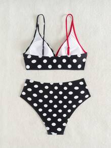 Swim Vcay Women Colorblock Sexy Criss-Cross Polka Dot High Waist Bikini Swimwear - Red - View 2