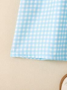 Souflis Souflis Mädchen Kleine Mädchen Sommer Neue Plaid Stoff Kragen Puffärmel Lose Fit Zurück Öffnen Einfaches An-/Ausziehen Mode Niedlichen Kaninchen Druck Süße Kleid