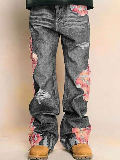 Street Life Jeans de corte holgado con aplicaciones de cuadros para hombres