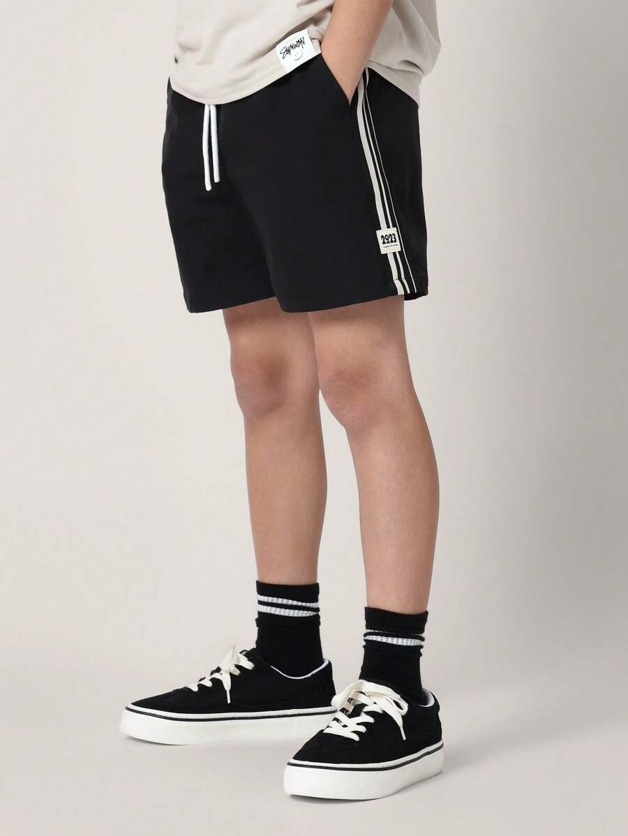 SUMWON Athletic Performance Boys Shorts With Side Stripes, Jogger Style Youth Sports Running Training Workout Casual Summer Shorts With Elastic Waistband Pockets School Gym Activewear