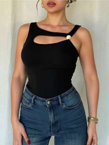 Calvaya French Stylish Hollow Out Knit Tank Top, Designed With Elegant Vibe, Sleeveless Blouse