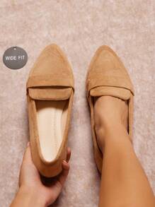 SHUZIA 女式宽版舒适尖头休闲乐福鞋 - 米色 - 查看 2