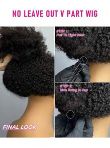 9AM HAIR STORE 无留发 V 型分缝带弹性抽绳保护型非裔卷发无胶假发，180% 密度，14-16 英寸波波头，18-30 英寸长发，自然黑色，外观自然，适合初学者，快速发货，编织无胶情人节真人发无蕾丝假发，自然无胶假发，适合浪漫约会，女士适用 - S1 - 查看 9