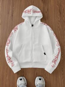 Manfinity RebelGame 男士针织休闲日常青年宽松英伦刺绣长袖连帽毛衣 - 白色 - 查看 1