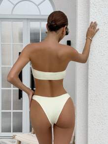 Swim Chiccia Conjunto de 3 Peças, Saia de Praia e Maiô Bikini Estilo Vintage com Elos Metálicos, Primavera/Verão - Branco - Visão 4