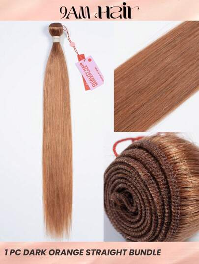 1pc Straight Human Hair Bundles Dark Orange Color Virgin Remy Hair Weave Soft Thick Sew In