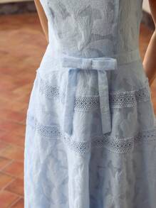 ZEYLAH 对比色蕾丝蝴蝶结细节连衣裙 - 藍色 - 查看 2