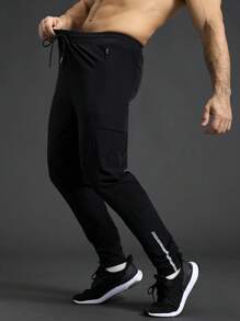 Gym Rark Men's Letter Print Drawstring Waist Tapered Leg Sports Pants Sweat Pants - Black - View 1