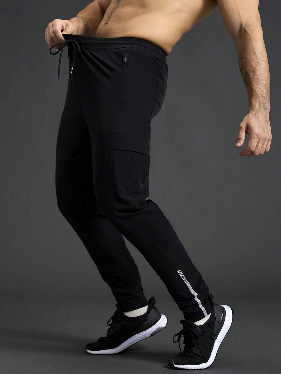 Gym Rark Men's Letter Print Drawstring Waist Tapered Leg Sports Pants Sweat Pants - Black - View 1