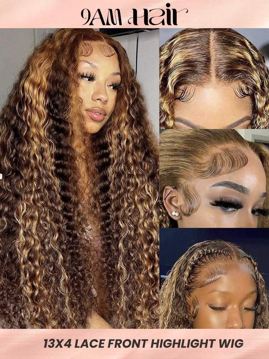 Highlight Water Curly Wave 13 X 4 Lace Front Wig Màu Piano Nhổ Trước Đường Chân Tóc Mật Độ Cao Màu Highlight Tự Nhiên - S4/27 - Xem 1