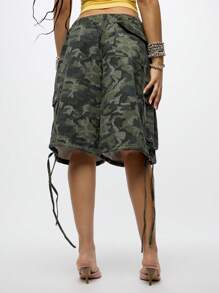 SUMWON WOMEN 工装实用长短裤军装风格抽绳松紧腰夏季春季休闲口袋百慕大长度户外徒步散步