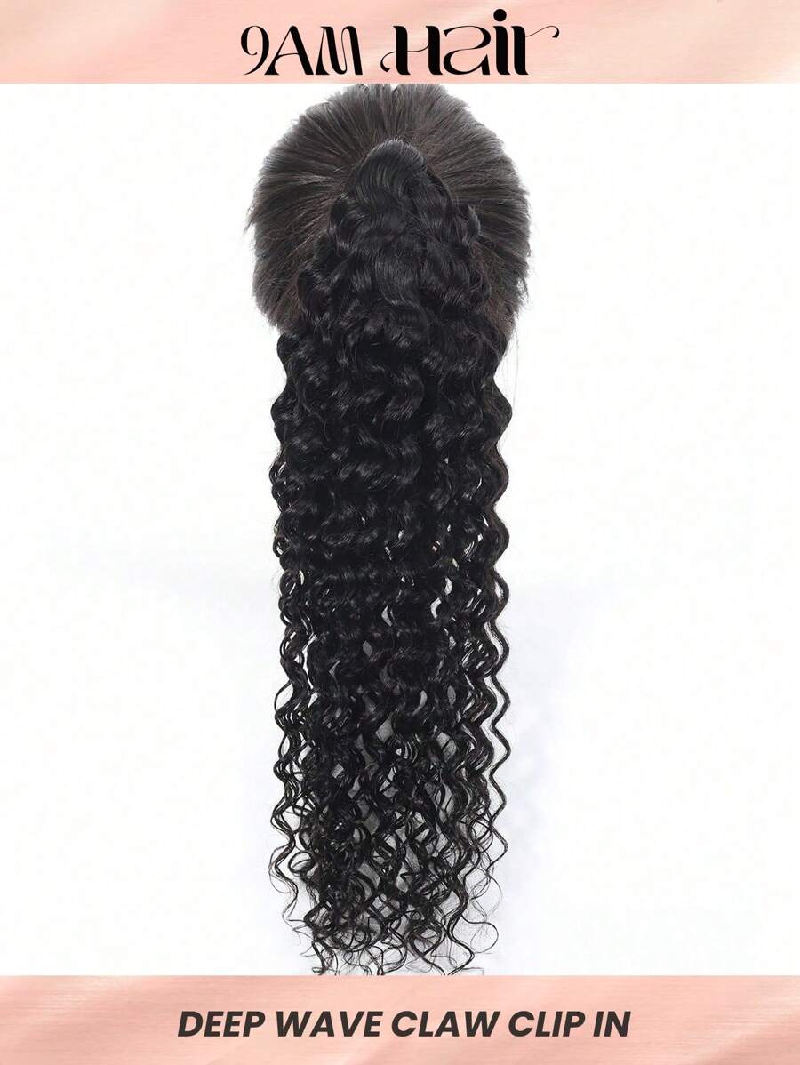 Extensiones de cabello humano virgen natural negro con clip de garra para cola de caballo con ondas profundas - SNatural - Ver 1