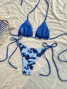 Swim Mod Random Printed Minimalist Fashionable Bikini, Suitable For Summer - Blue - View 2