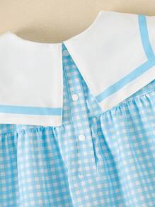 Souflis Souflis Mädchen Kleine Mädchen Sommer Neue Plaid Stoff Kragen Puffärmel Lose Fit Zurück Öffnen Einfaches An-/Ausziehen Mode Niedlichen Kaninchen Druck Süße Kleid